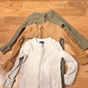 Old Navy Ribbed Footed Pajamas Sleepers 2 Way Zipper Baby 3 6 Months 3 Pack